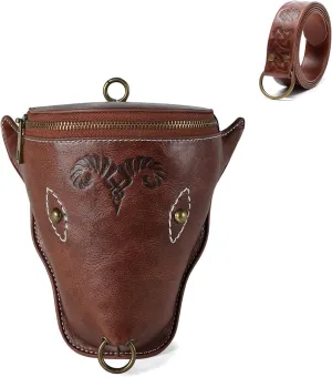 Medieval Nordic Embossed Belt with Belt Bag Viking Style Waist Bag Change Purse Faux Leather Belt and Coin Purse Pouch Set for Men Women