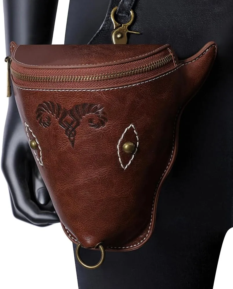 Medieval Nordic Embossed Belt with Belt Bag Viking Style Waist Bag Change Purse Faux Leather Belt and Coin Purse Pouch Set for Men Women