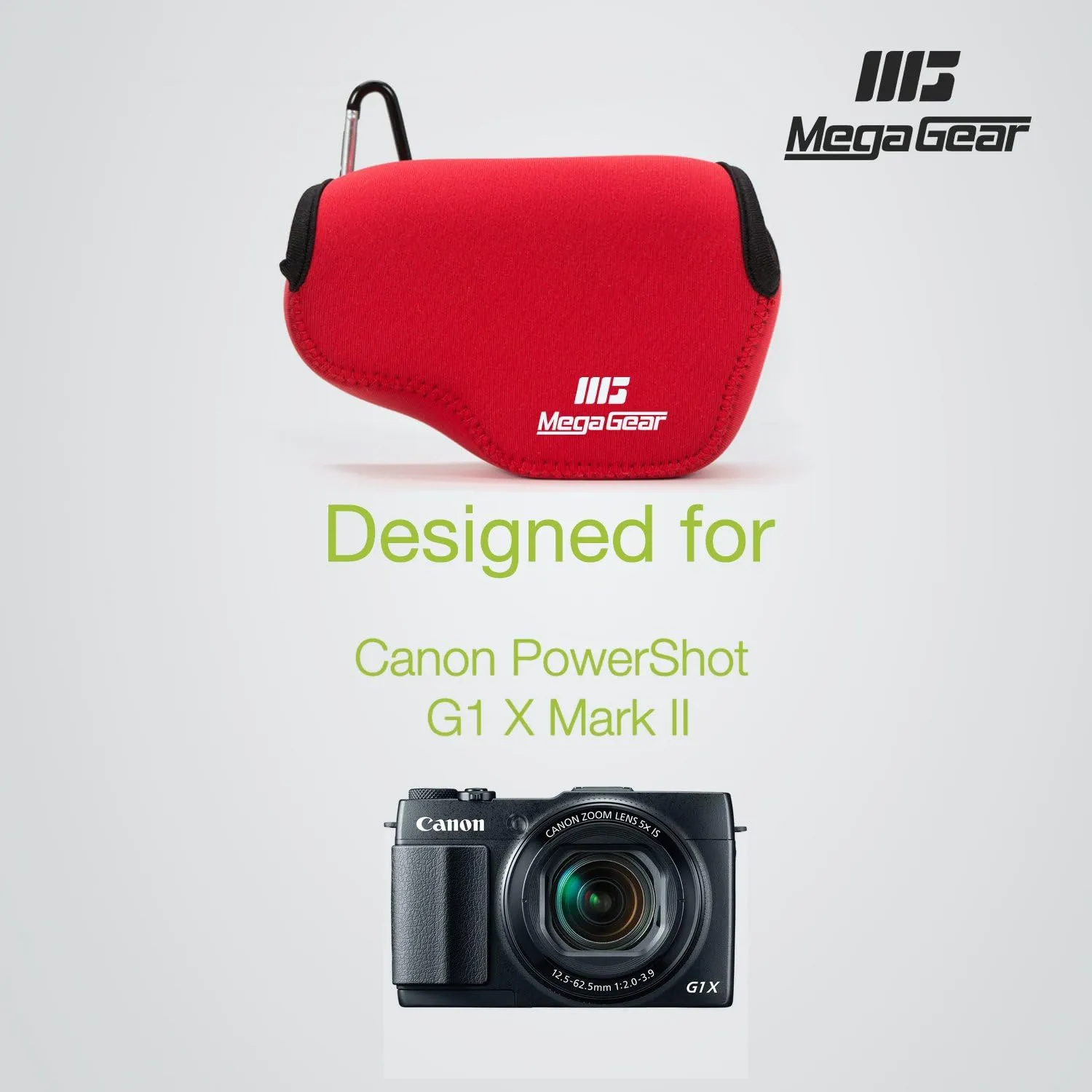 MegaGear ''Ultra-Light'' Neoprene Camera Case, Bag - Protective Cover for Canon PowerShot G1 X Mark II - with Carabiner for Easy Carrying (