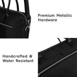 Melvin Black | Premium Leather Recycled Polyester Water Resistant 16 Inch Laptop Messenger Bag with Trolley Sleeve for Men and Women | Perfect Messenger Briefcase Bag for Travel