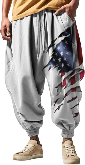 Men Hippie Harem Pants Men's Autumn Fun Print Fashion Street Feel Casual Sweatpants Cotton Drawstring Cargo Pants