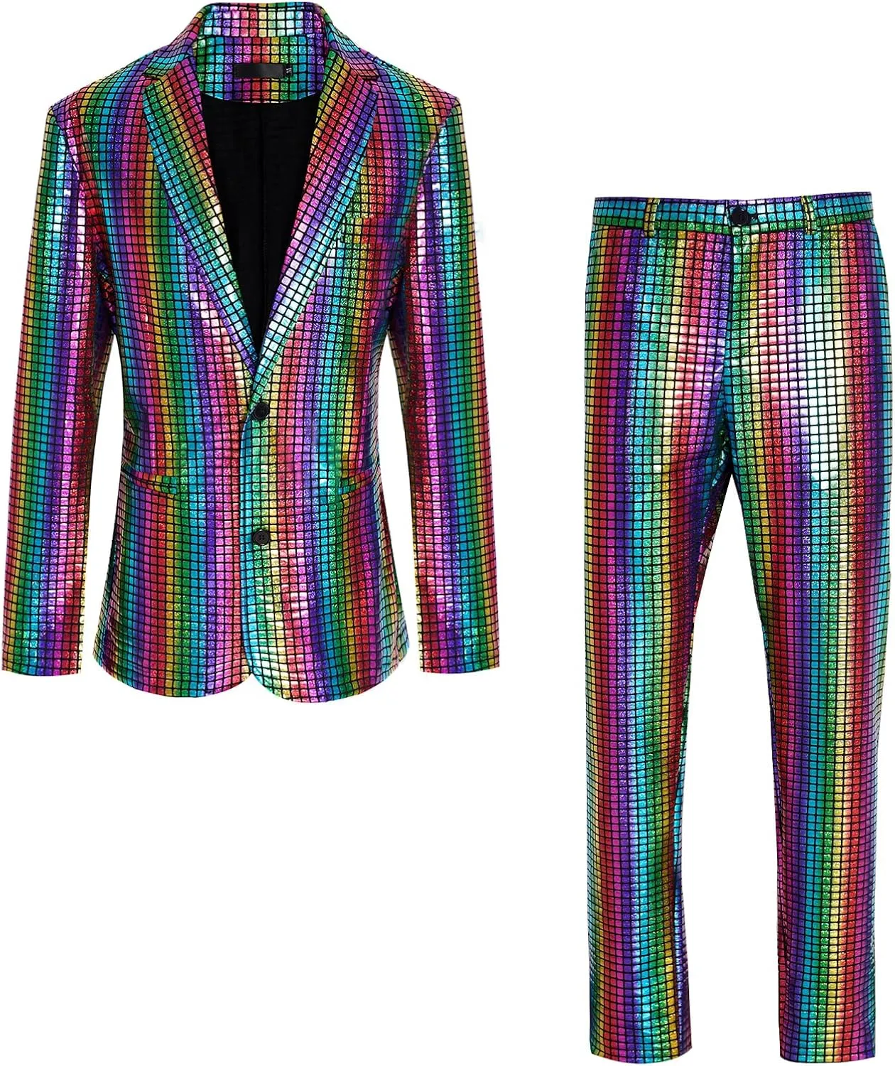 Men's 70s Disco Outfit Rainbow Suit Sequin Jacket and Pants Halloween Party Costume