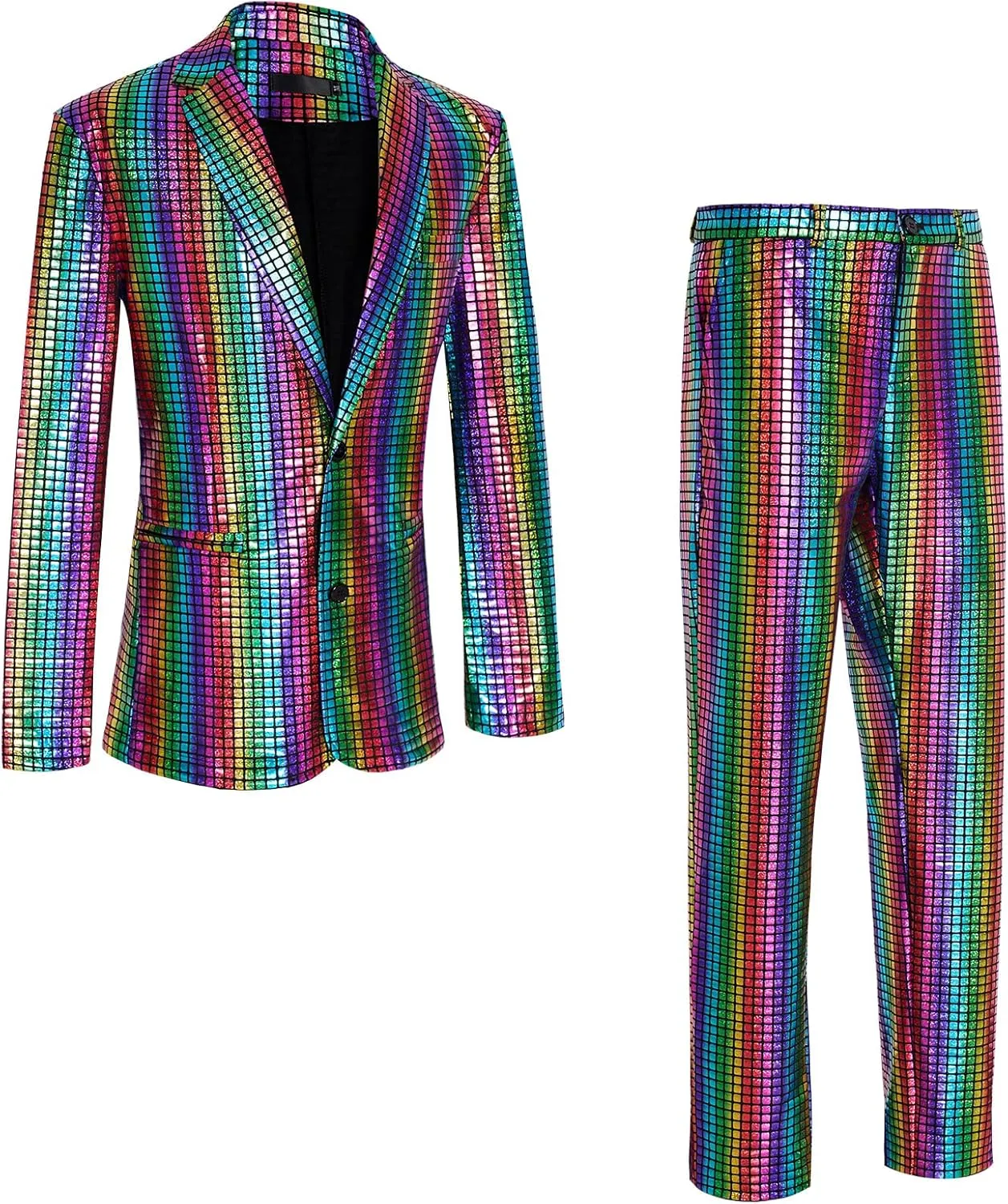 Men's 70s Disco Outfit Rainbow Suit Sequin Jacket and Pants Halloween Party Costume
