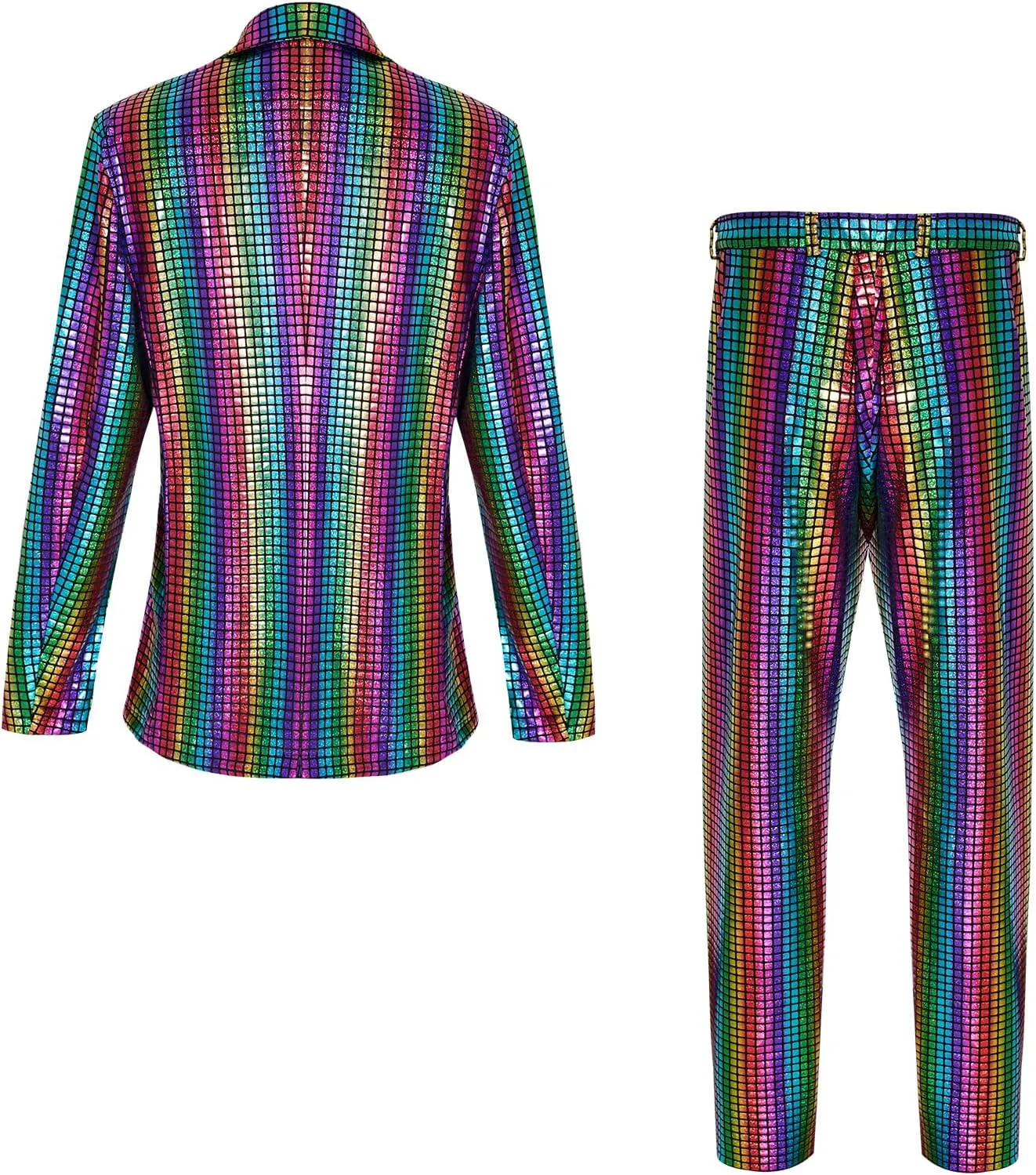 Men's 70s Disco Outfit Rainbow Suit Sequin Jacket and Pants Halloween Party Costume