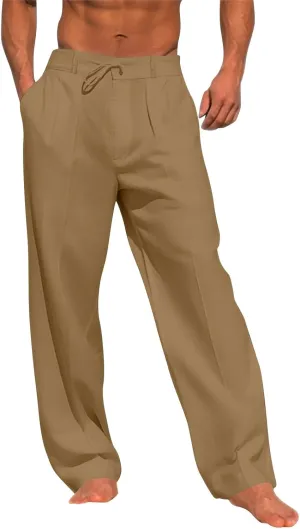 Mens Casual Cotton Linen Pants Loose Fit Elastic Drawstring Waist Yoga Pant Summer Beach Baggy Trousers