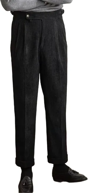 Mens Corduroy Suit Pants Trendy Straight Leg Trousers Fashion Casual Plain Flat Front Business Dress Pants for Spring