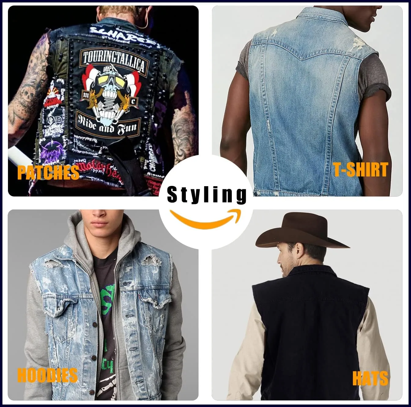 Men's Hooded Denim Vest Classic Stretchy Trucker Sleeveless Jean Jacket