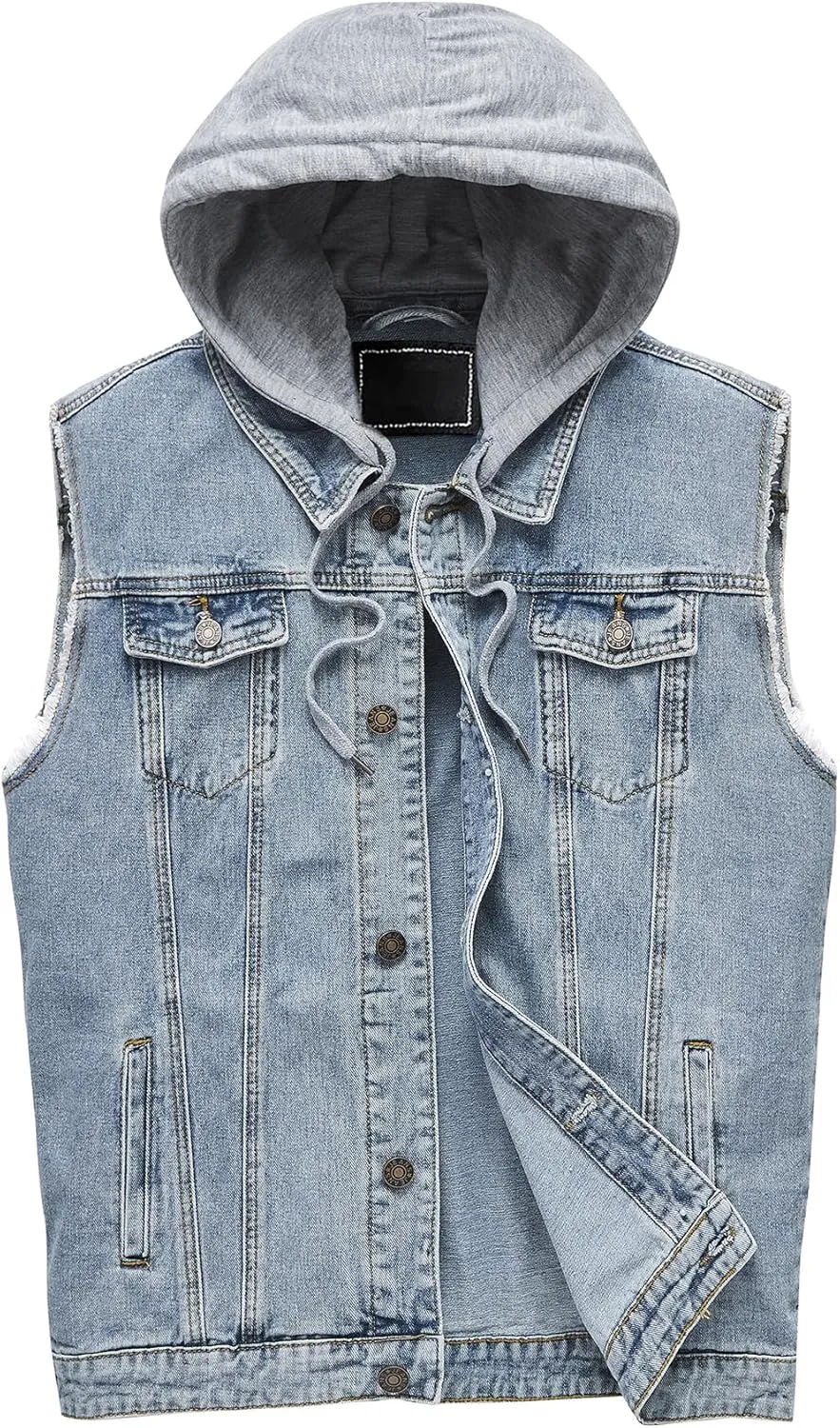 Men's Hooded Denim Vest Classic Stretchy Trucker Sleeveless Jean Jacket