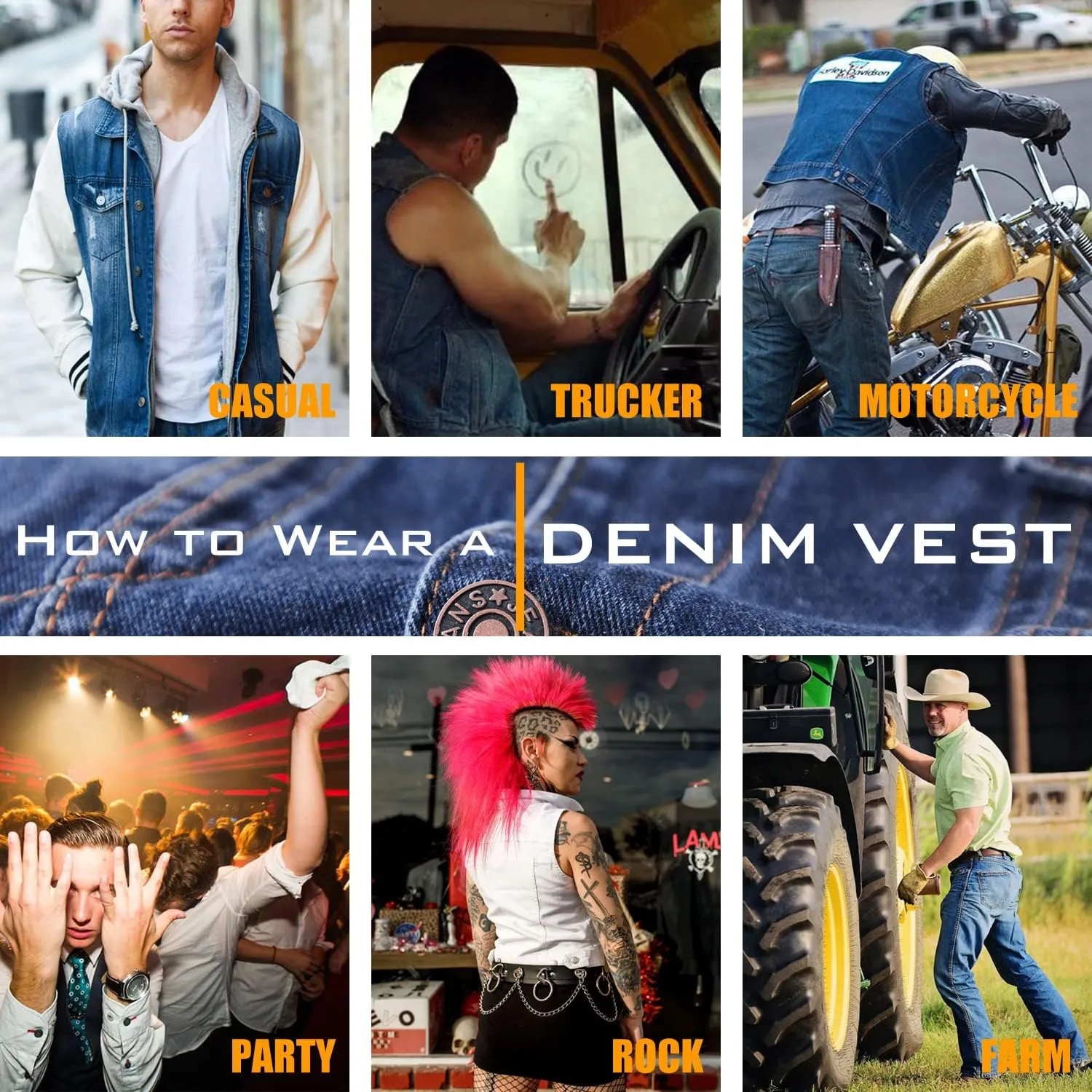 Men's Hooded Denim Vest Classic Stretchy Trucker Sleeveless Jean Jacket