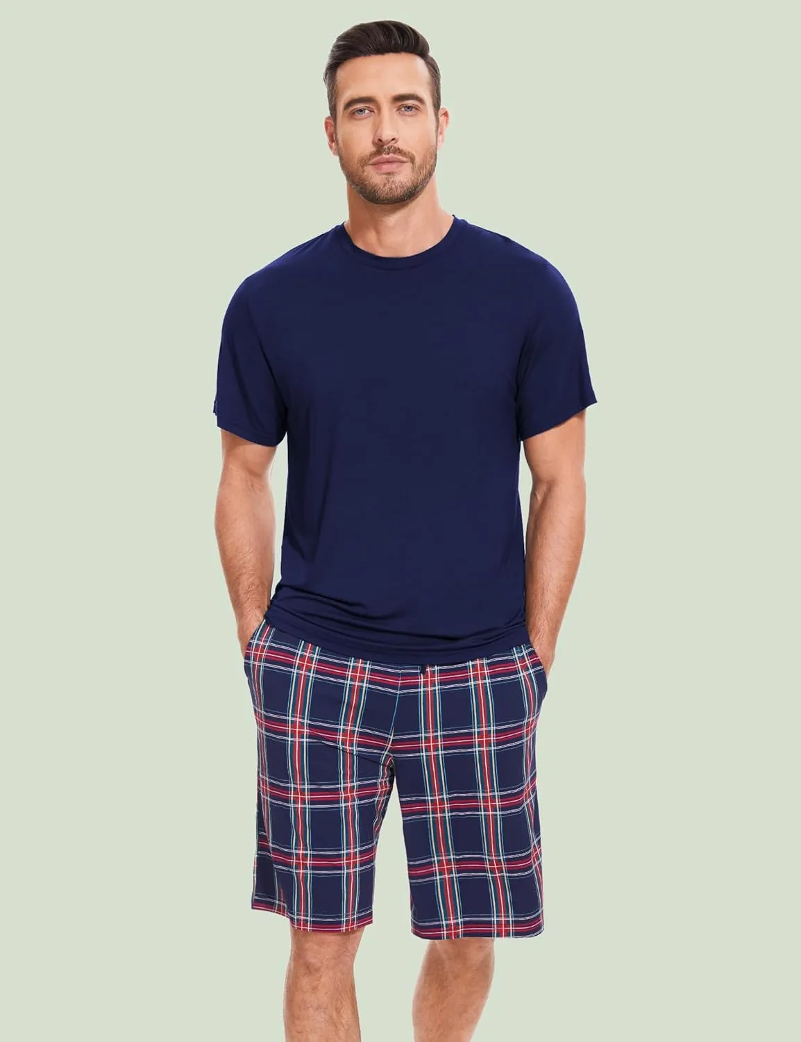 Men's Pajama Sets, Ultra Soft Bamboo Viscose Sleepwear, Short Sleeve Shirts and Shorts Loungewear Pjs Set with Pockets