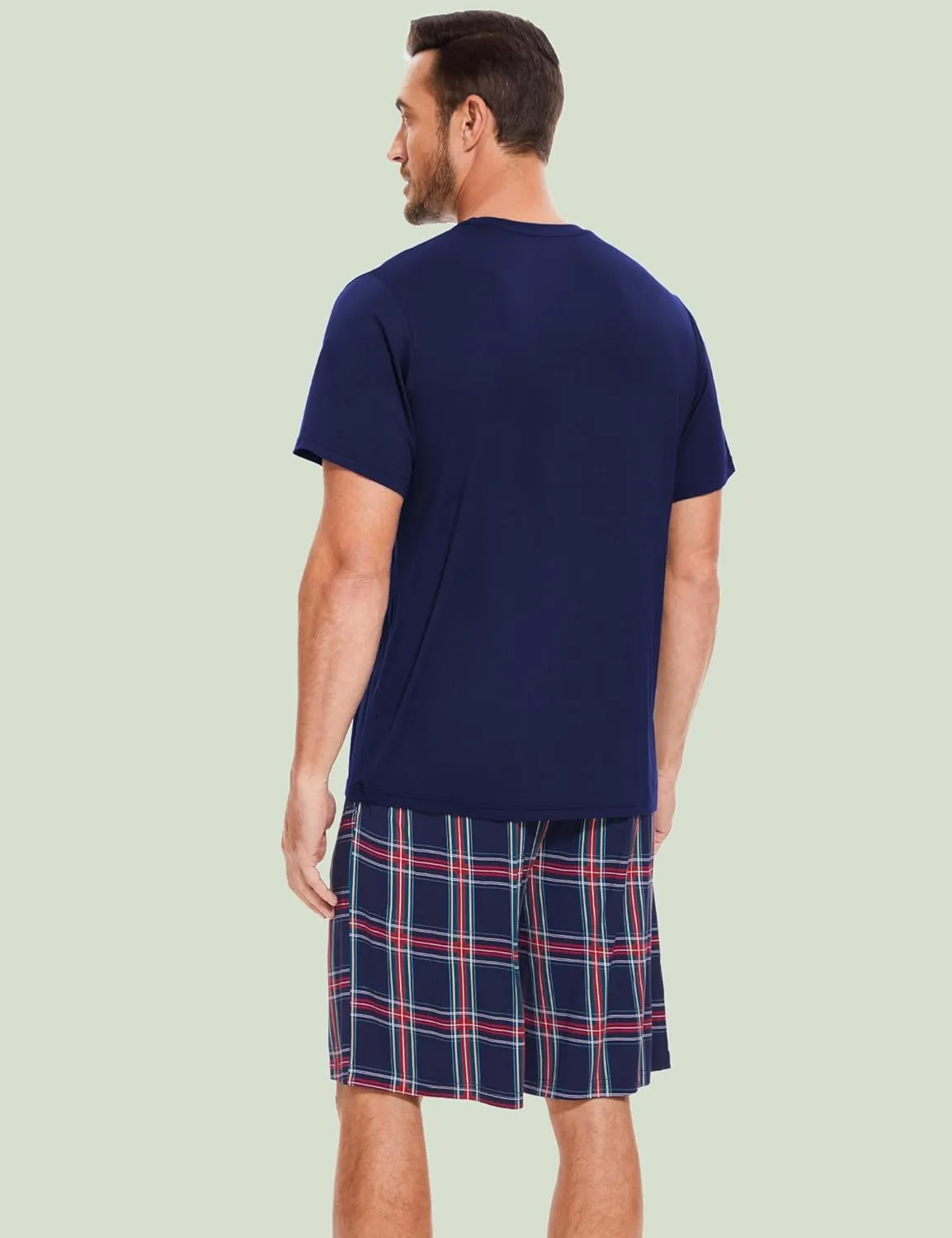 Men's Pajama Sets, Ultra Soft Bamboo Viscose Sleepwear, Short Sleeve Shirts and Shorts Loungewear Pjs Set with Pockets
