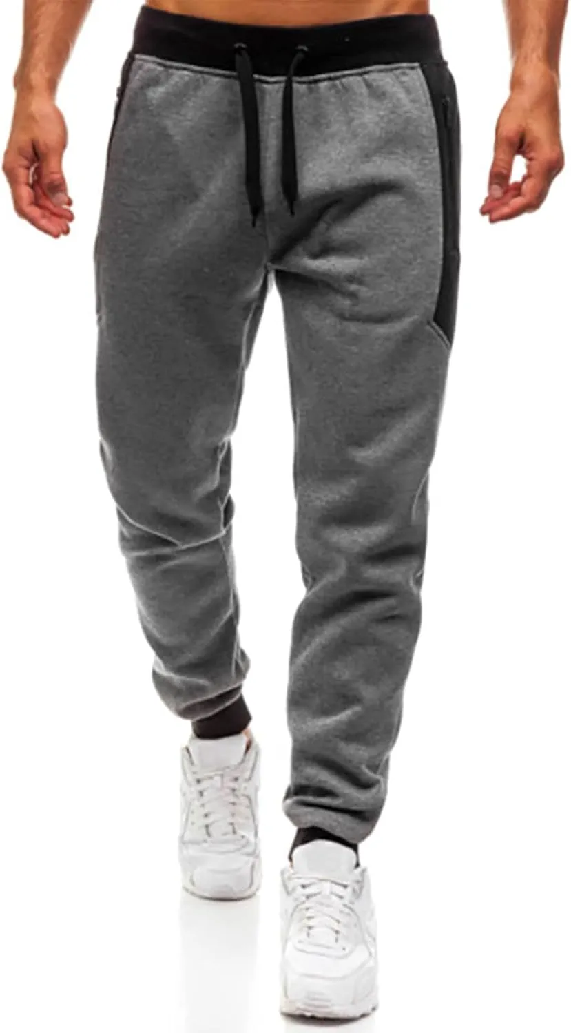 Mens Running Sweatpants with Zip Pockets Loose Fit Cinch Bottom Lounge Pants for Men Elastic Waist Drawstring Casual Trousers