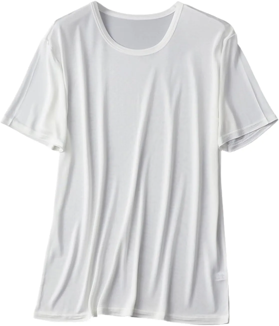 Mens Silk Knitted T Shirt 100% Pure Mulberry Silk Sleep T Shirt Crew Neck Top Undershirt Blouse Short Sleeve Tee Tops