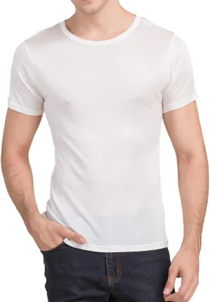 Mens Silk Knitted T Shirt 100% Pure Mulberry Silk Sleep T Shirt Crew Neck Top Undershirt Blouse Short Sleeve Tee Tops