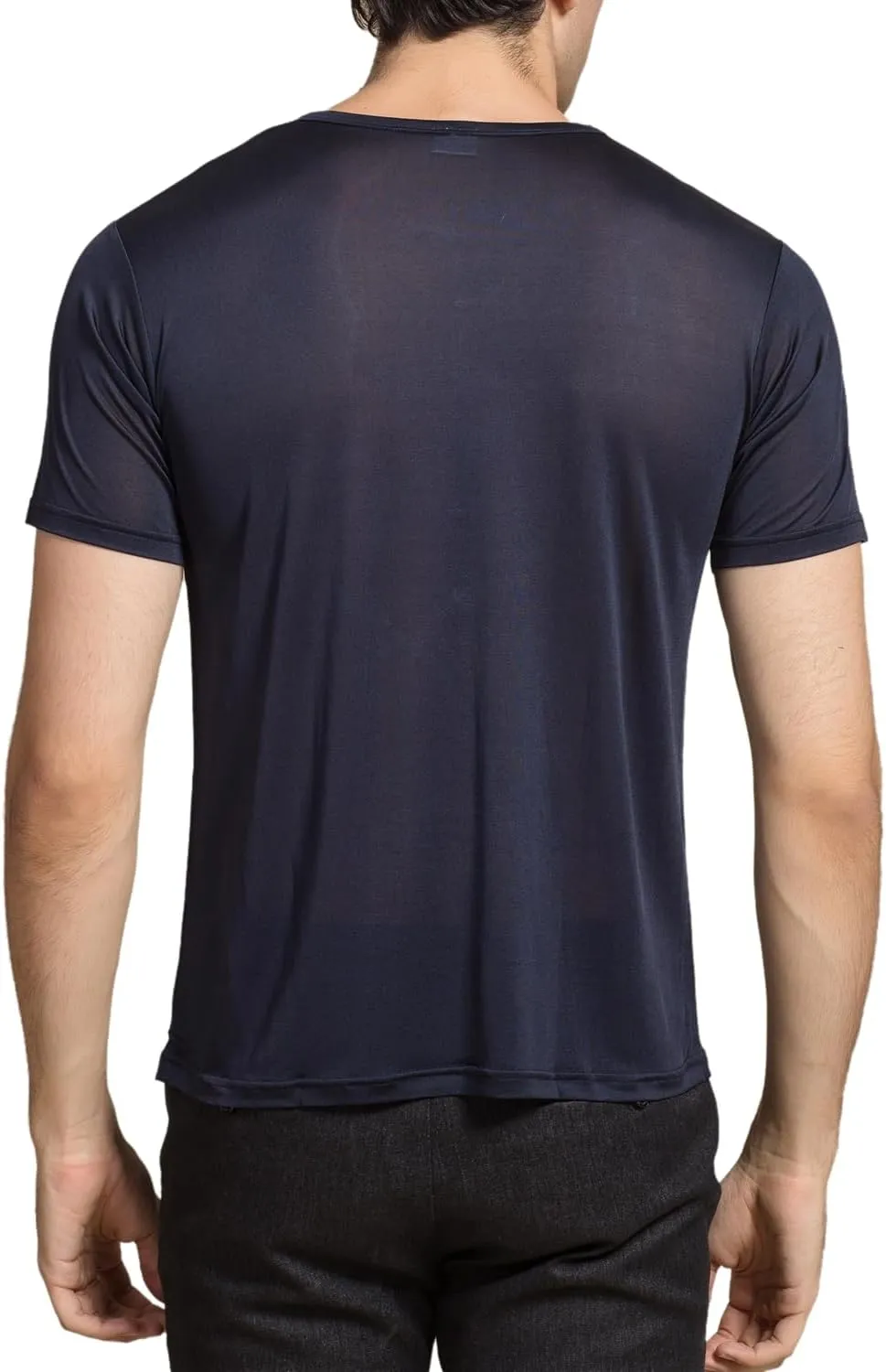 Mens Silk Knitted T Shirt 100% Pure Mulberry Silk Sleep T Shirt Crew Neck Top Undershirt Blouse Short Sleeve Tee Tops