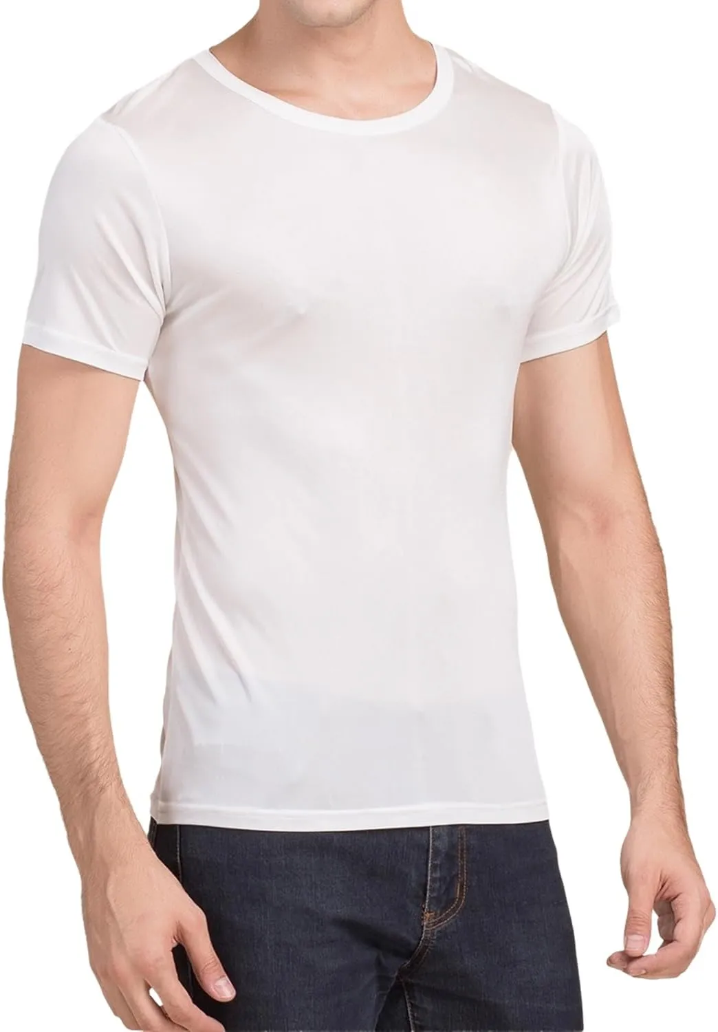 Mens Silk Knitted T Shirt 100% Pure Mulberry Silk Sleep T Shirt Crew Neck Top Undershirt Blouse Short Sleeve Tee Tops