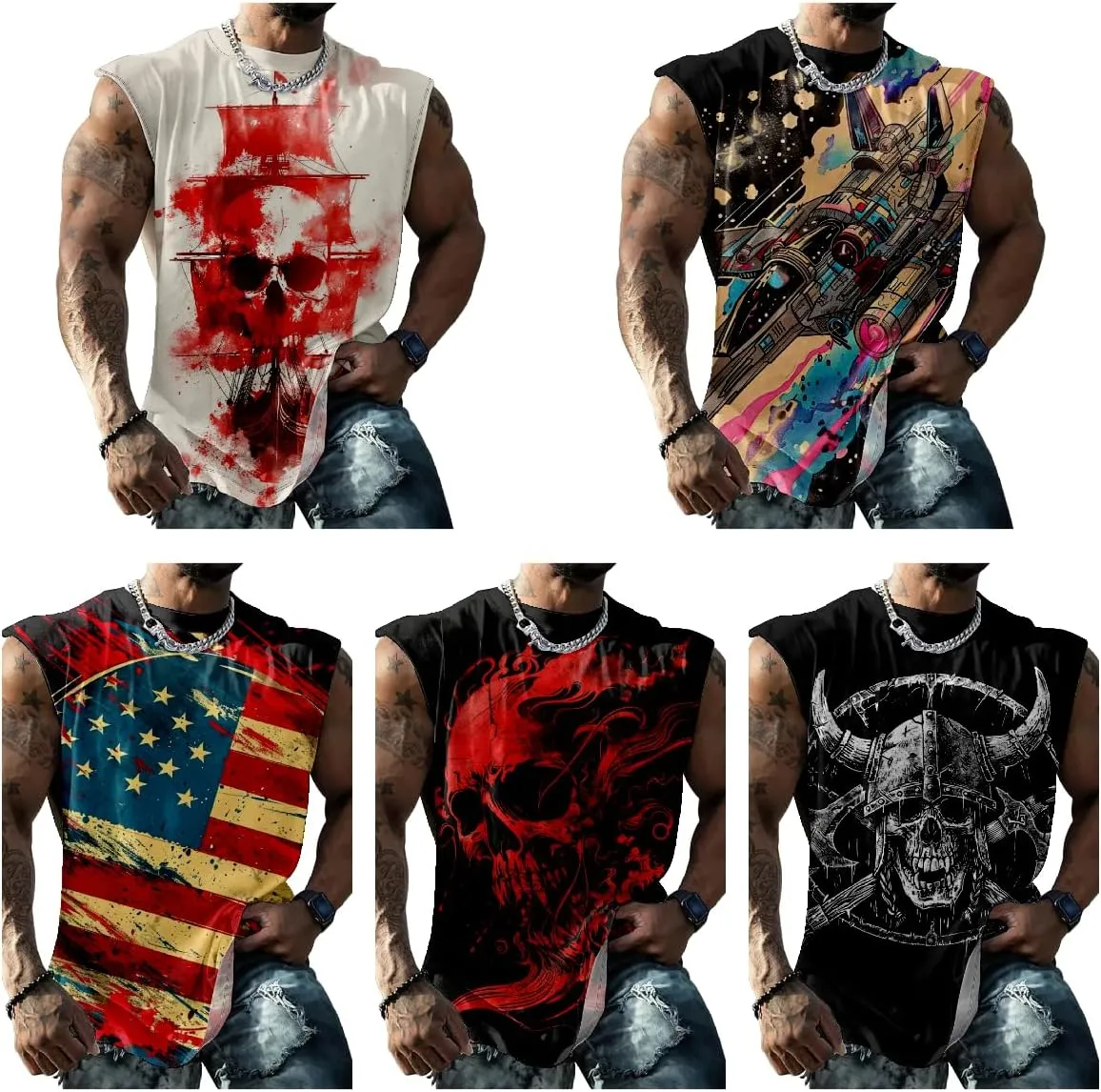 Mens Sleeveless Tee Shirts Muscle Tank Top Quick Dry Tough Guy Workout Loose Tank Tops Suitability Workout Gym