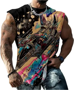 Mens Sleeveless Tee Shirts Muscle Tank Top Quick Dry Tough Guy Workout Loose Tank Tops Suitability Workout Gym