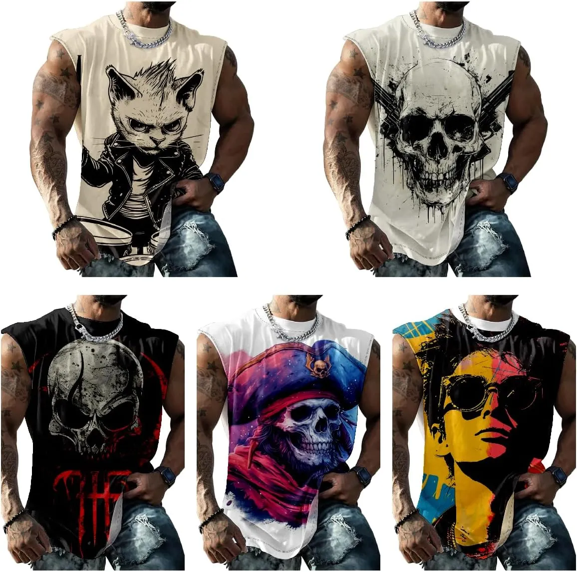 Mens Sleeveless Tee Shirts Muscle Tank Top Quick Dry Tough Guy Workout Loose Tank Tops Suitability Workout Gym