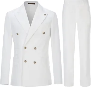 Men's Slim Fit 2 Piece Suit Double Breasted Business Wedding Prom Tuxedo Suits Blazer & Pants Set