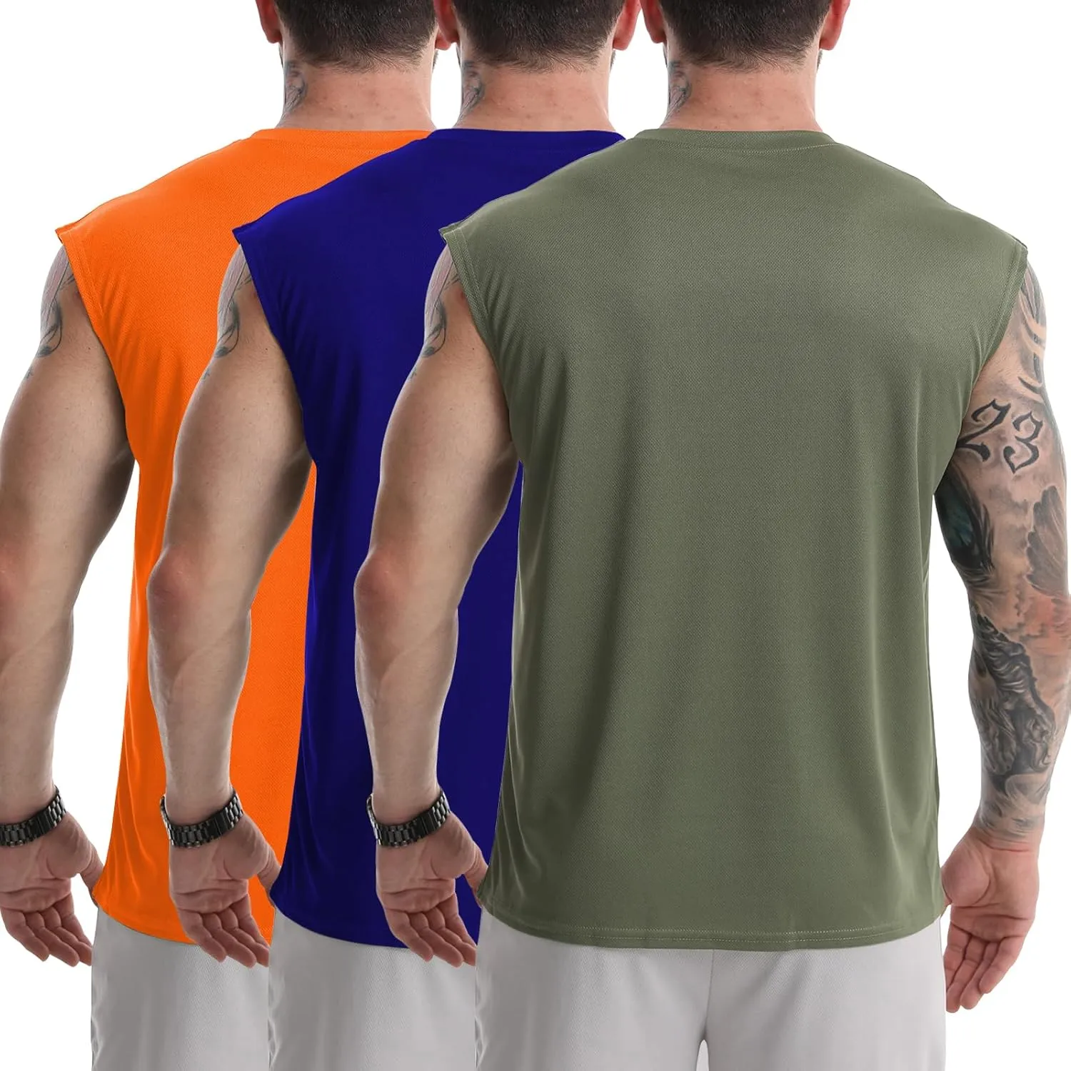 Men's Tank Tops 3 Pack Sleeveless Workout Mesh Material Quick Dry Athletic Running Gym Muscle Beach Fitness Shirts