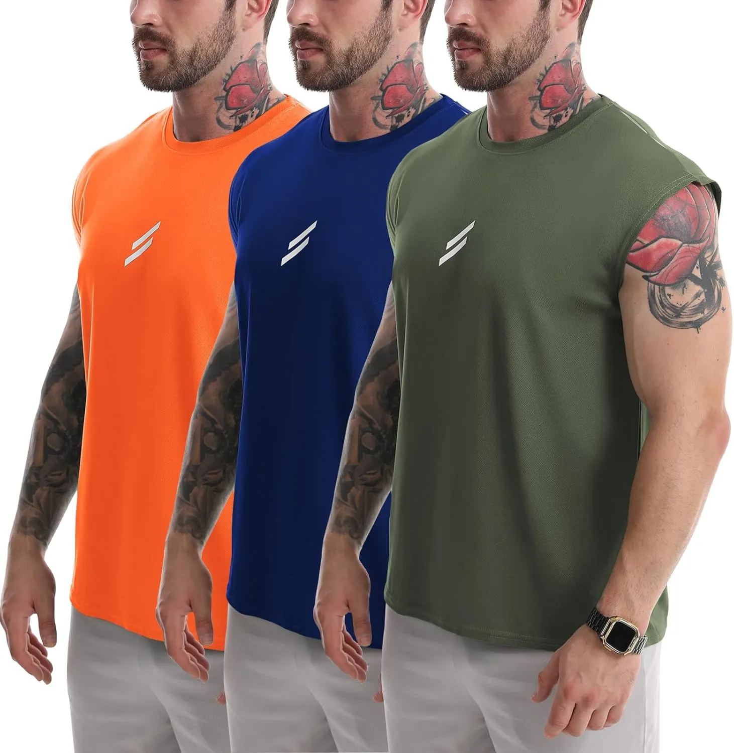 Men's Tank Tops 3 Pack Sleeveless Workout Mesh Material Quick Dry Athletic Running Gym Muscle Beach Fitness Shirts