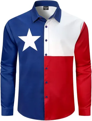 Men's Texas Flag Novelty Button Down Long Sleeve Shirt, S-4XL