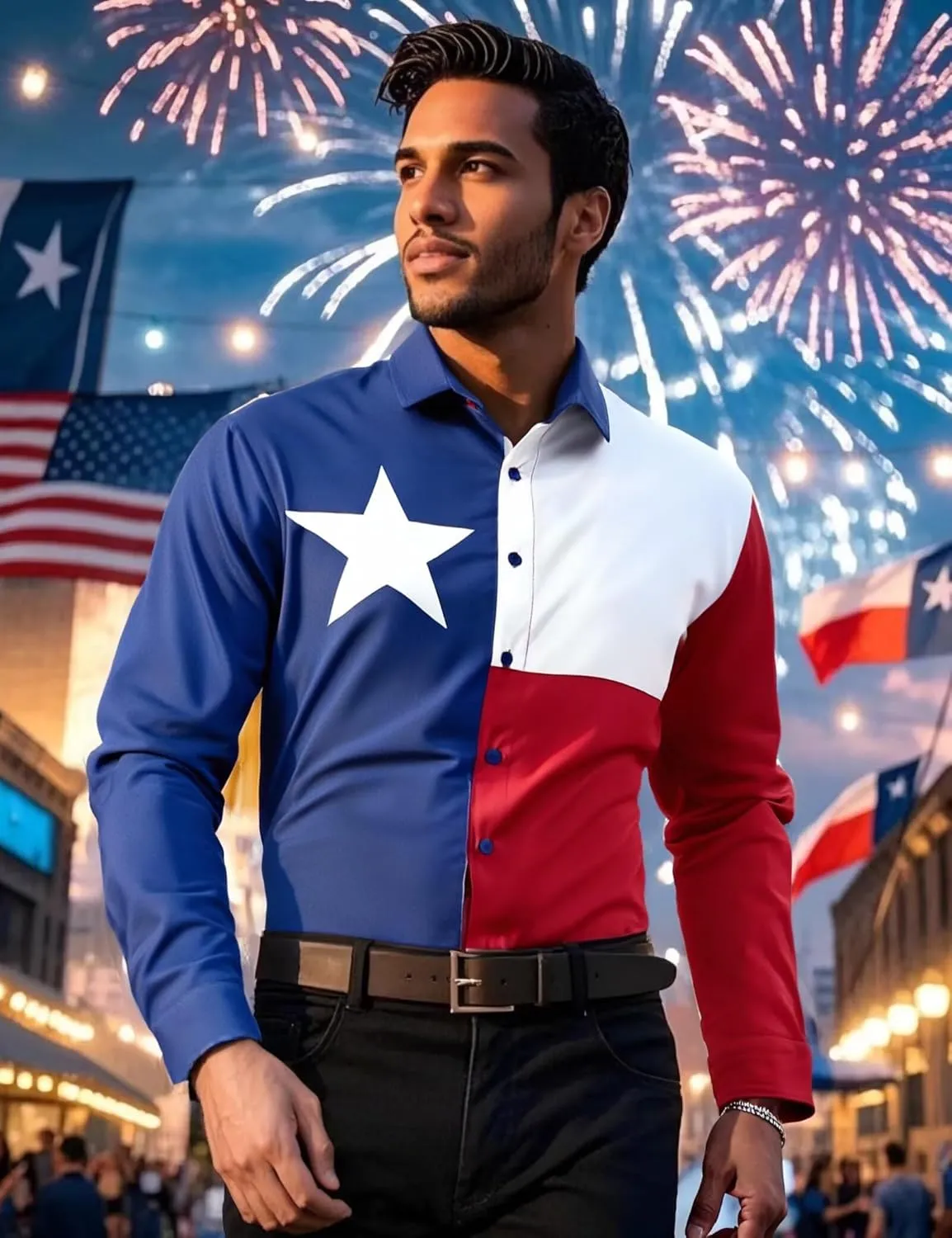 Men's Texas Flag Novelty Button Down Long Sleeve Shirt, S-4XL