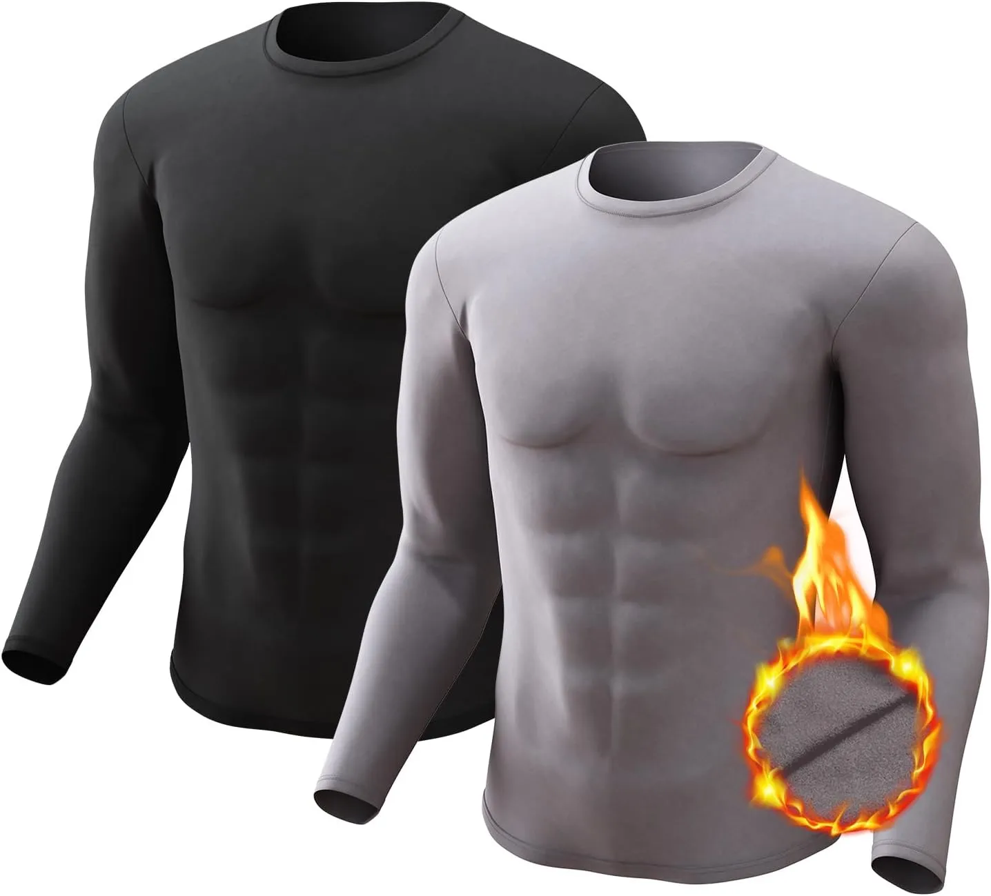 Men's Thermal Shirt 1/2/4 Pcs Fleece Lined Long Sleeve Tops Athletic Base Layer Long John Shirts for Men