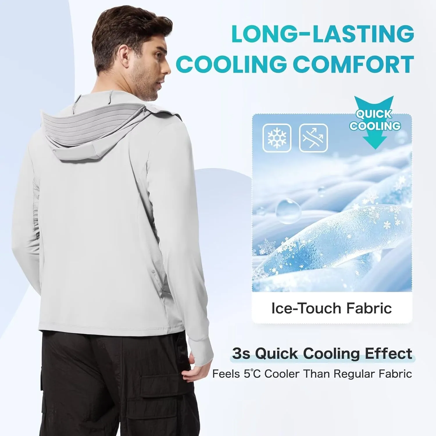 Men's UPF 50  Sun Protection Shirts Cooling SPF Hoodie Jacket Pocket Long Sleeve UV Clothing for Fishing Hiking