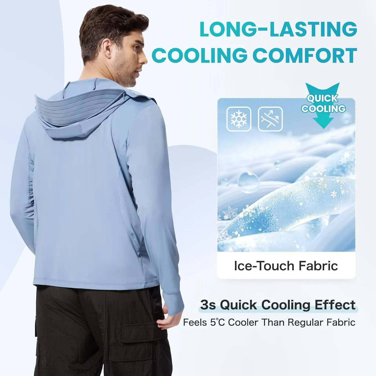 Men's UPF 50  Sun Protection Shirts Cooling SPF Hoodie Jacket Pocket Long Sleeve UV Clothing for Fishing Hiking