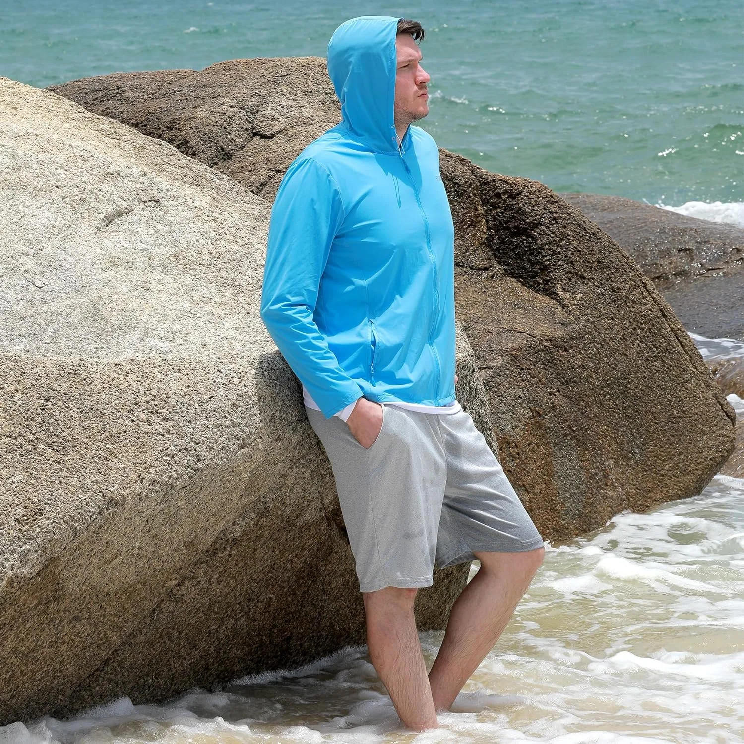 Men's UPF 50  Sun Protection Shirts Jacket, Lightweight Full Zip Hoodie Long Sleeve Shirt for Fishing Hiking Running