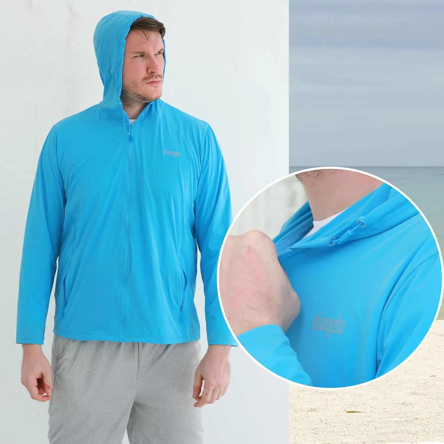 Men's UPF 50  Sun Protection Shirts Jacket, Lightweight Full Zip Hoodie Long Sleeve Shirt for Fishing Hiking Running
