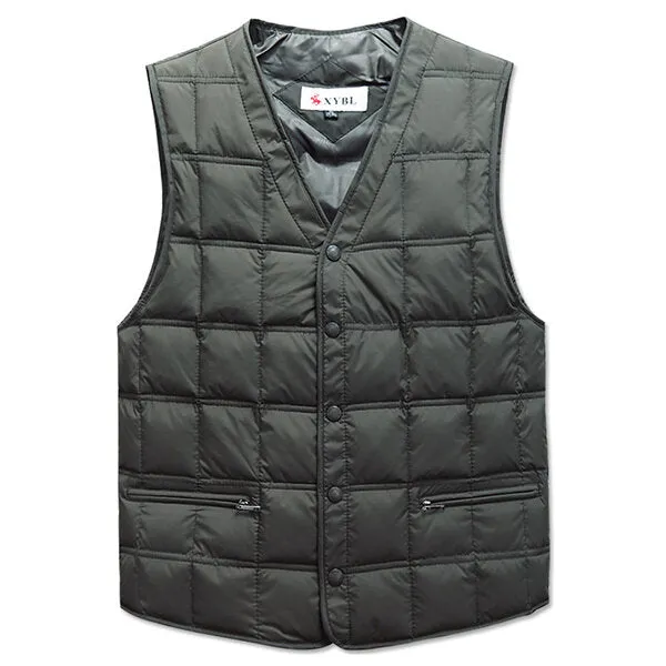 Men's Winter V-Neck Solid Color Warm Down Vest for Middle-Aged Casual Wear