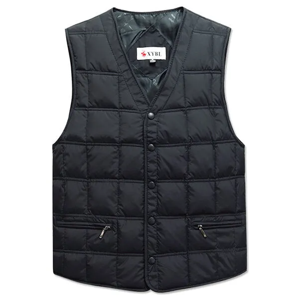 Men's Winter V-Neck Solid Color Warm Down Vest for Middle-Aged Casual Wear