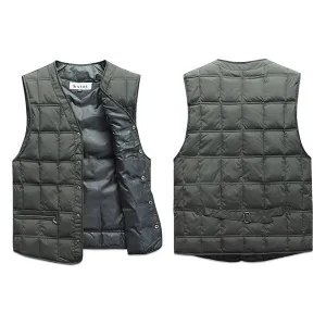 Men's Winter V-Neck Solid Color Warm Down Vest for Middle-Aged Casual Wear