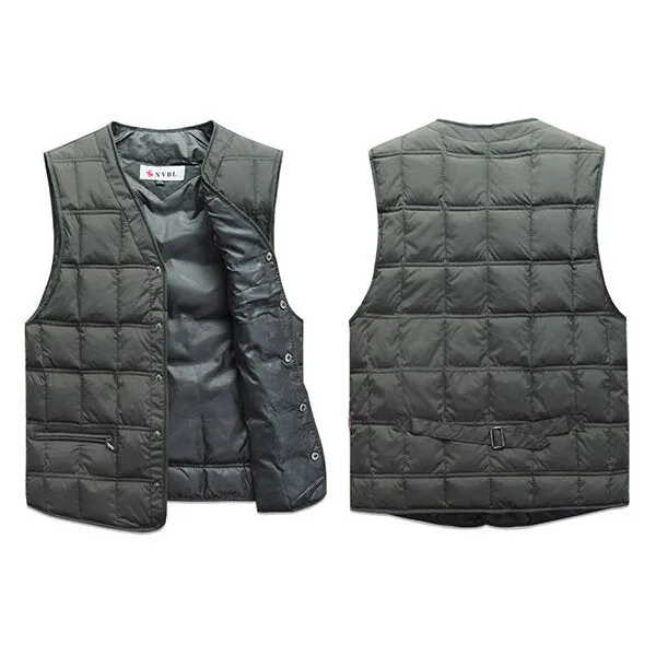 Men's Winter V-Neck Solid Color Warm Down Vest for Middle-Aged Casual Wear