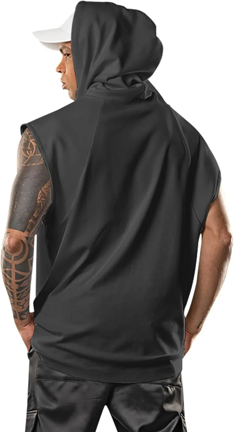 Men's Workout Hooded Tank Tops Bodybuilding Muscle Cut Off T Shirt Sleeveless Gym Hoodies