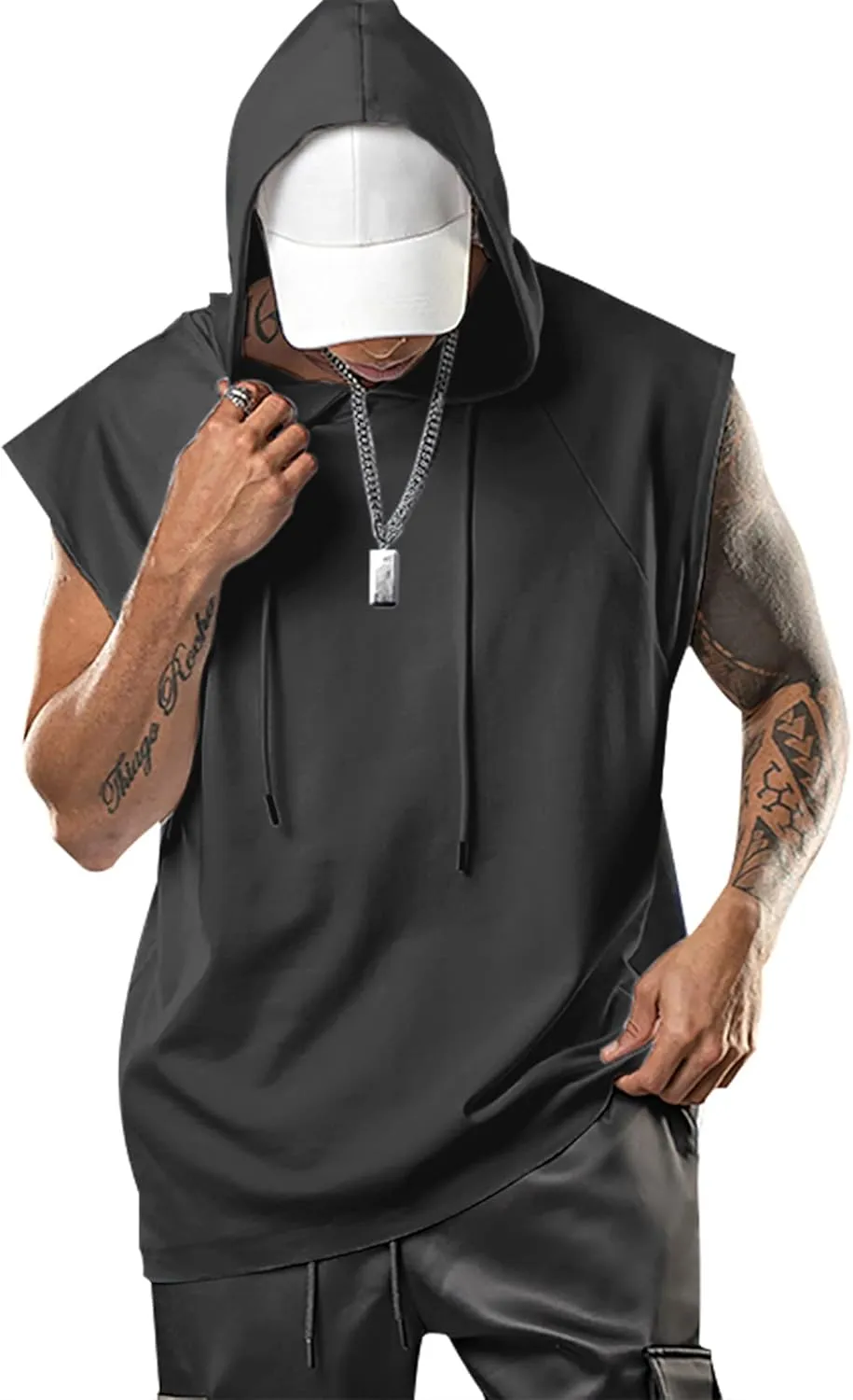 Men's Workout Hooded Tank Tops Bodybuilding Muscle Cut Off T Shirt Sleeveless Gym Hoodies