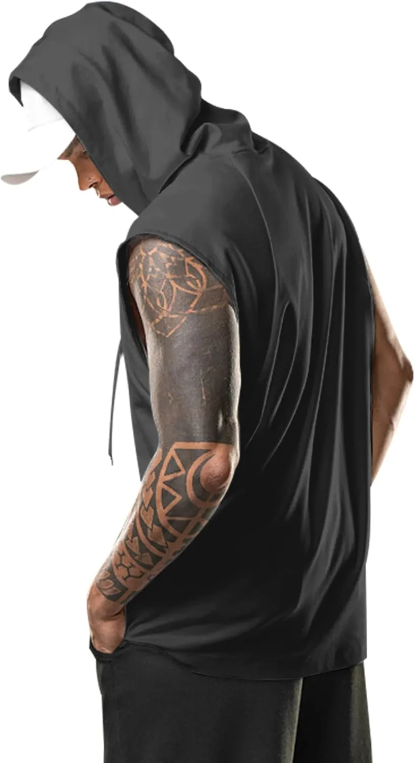 Men's Workout Hooded Tank Tops Bodybuilding Muscle Cut Off T Shirt Sleeveless Gym Hoodies