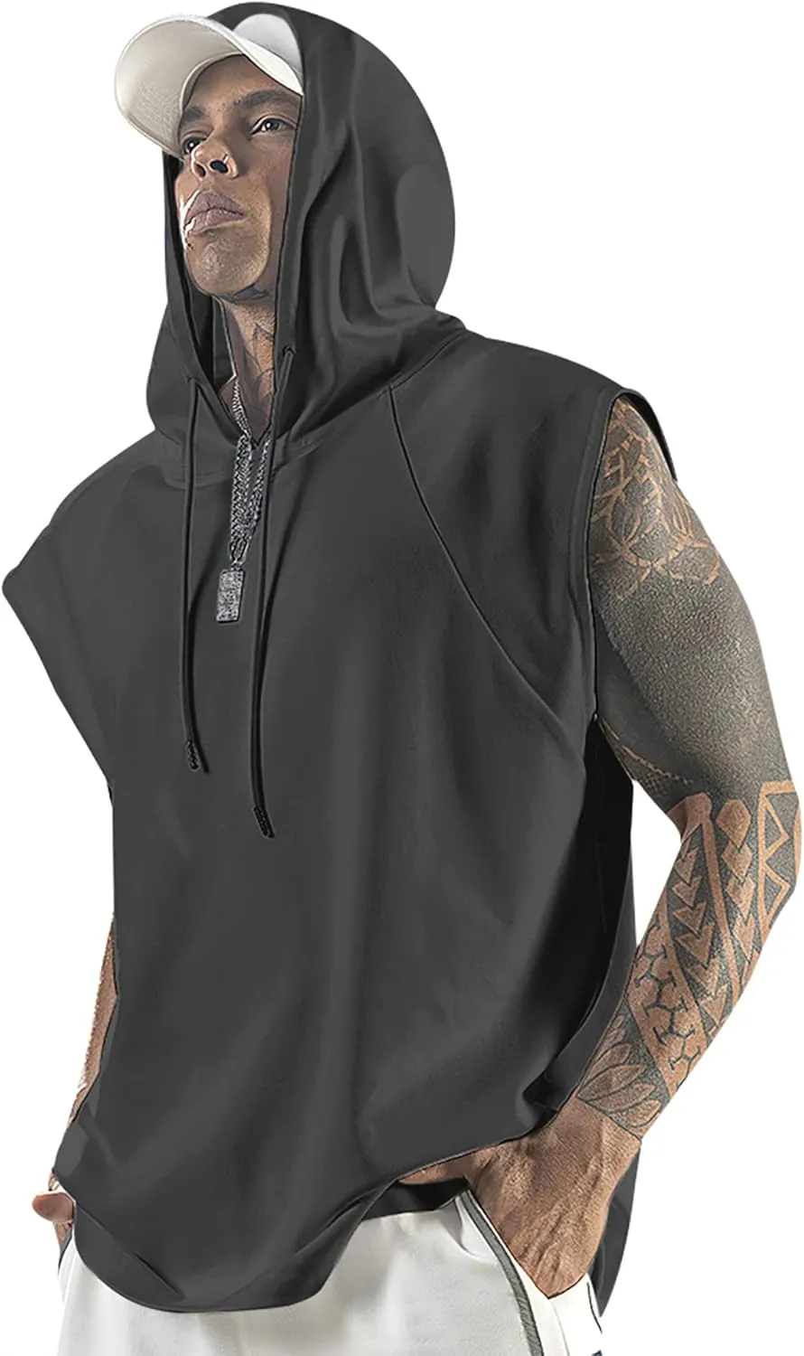 Men's Workout Hooded Tank Tops Bodybuilding Muscle Cut Off T Shirt Sleeveless Gym Hoodies