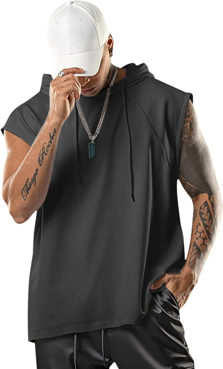 Men's Workout Hooded Tank Tops Bodybuilding Muscle Cut Off T Shirt Sleeveless Gym Hoodies