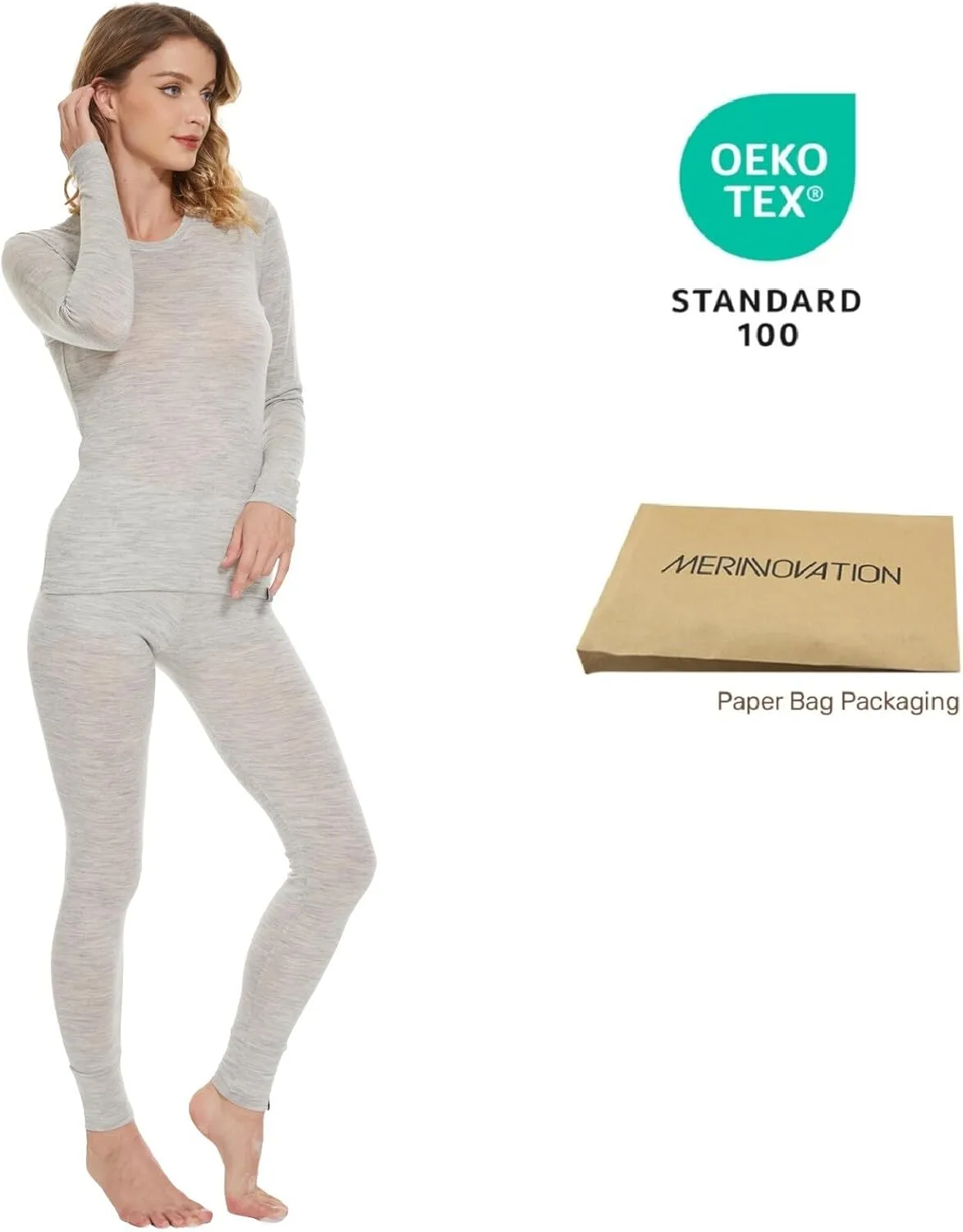 MERINNOVATION Merino Wool Base Layer Women 100% Merino Wool Long Sleeve Thermal Shirts for Women for Skiing Hiking