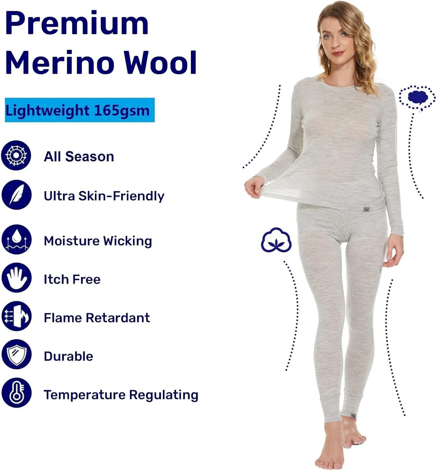 MERINNOVATION Merino Wool Base Layer Women 100% Merino Wool Long Sleeve Thermal Shirts for Women for Skiing Hiking
