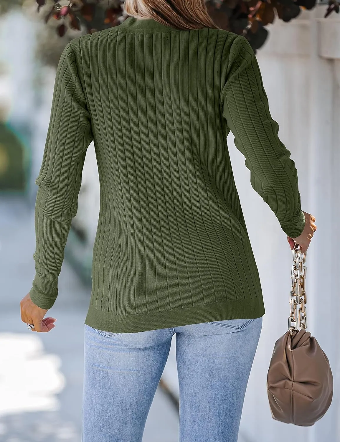 MEROKEETY Women's 2024 Long Sleeve V Neck Ribbed Button Knit Sweater Solid Color Tops