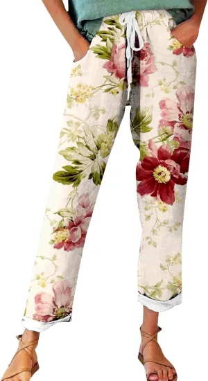 Mid Rise Cropped Linen Pants Summer Length Pants for Women Plus Size Wide Leg Palazzo Pants