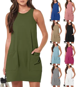 midelxp Tank Dresses for Women 2025 Casual Summer Sleeveless Dress with Pockets Boho Beach Dress Comfy Vacation Mini Sundress