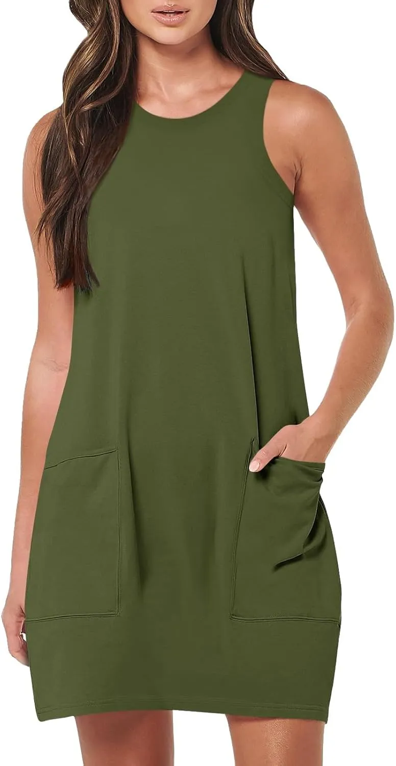 midelxp Tank Dresses for Women 2025 Casual Summer Sleeveless Dress with Pockets Boho Beach Dress Comfy Vacation Mini Sundress