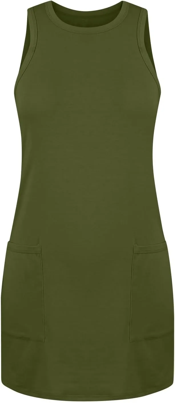 midelxp Tank Dresses for Women 2025 Casual Summer Sleeveless Dress with Pockets Boho Beach Dress Comfy Vacation Mini Sundress