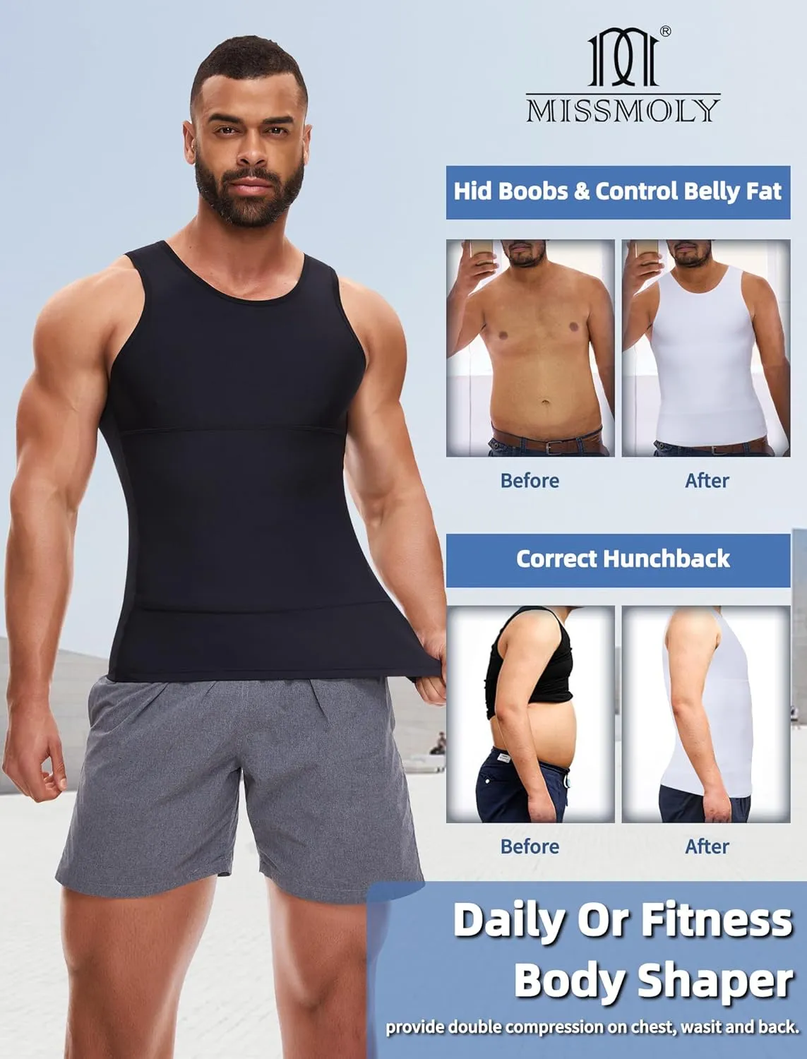 MISS MOLY Compression Shirts for Men Tummy Control Undershirt Gynomastica Slimming Vest Waist Trainer Tank Top Shapewear